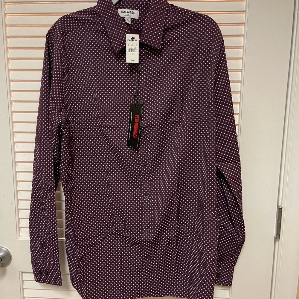 Express extra slim dot print wrinkle-resistant performance dress shirt
